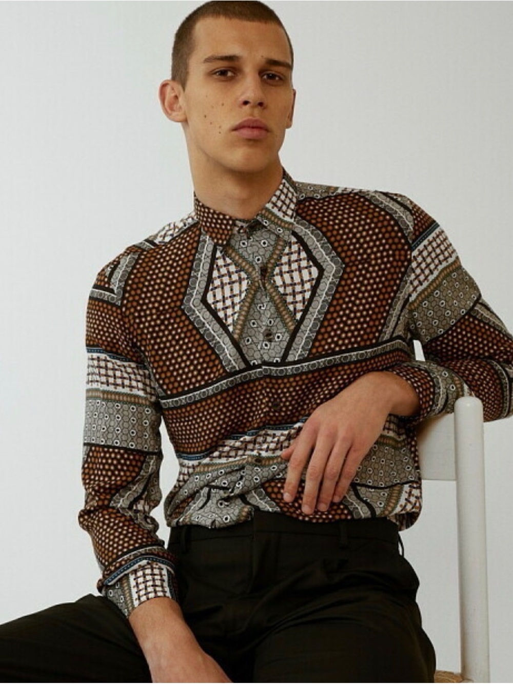ZARA all-over print long-sleeved viscose shirt size Small